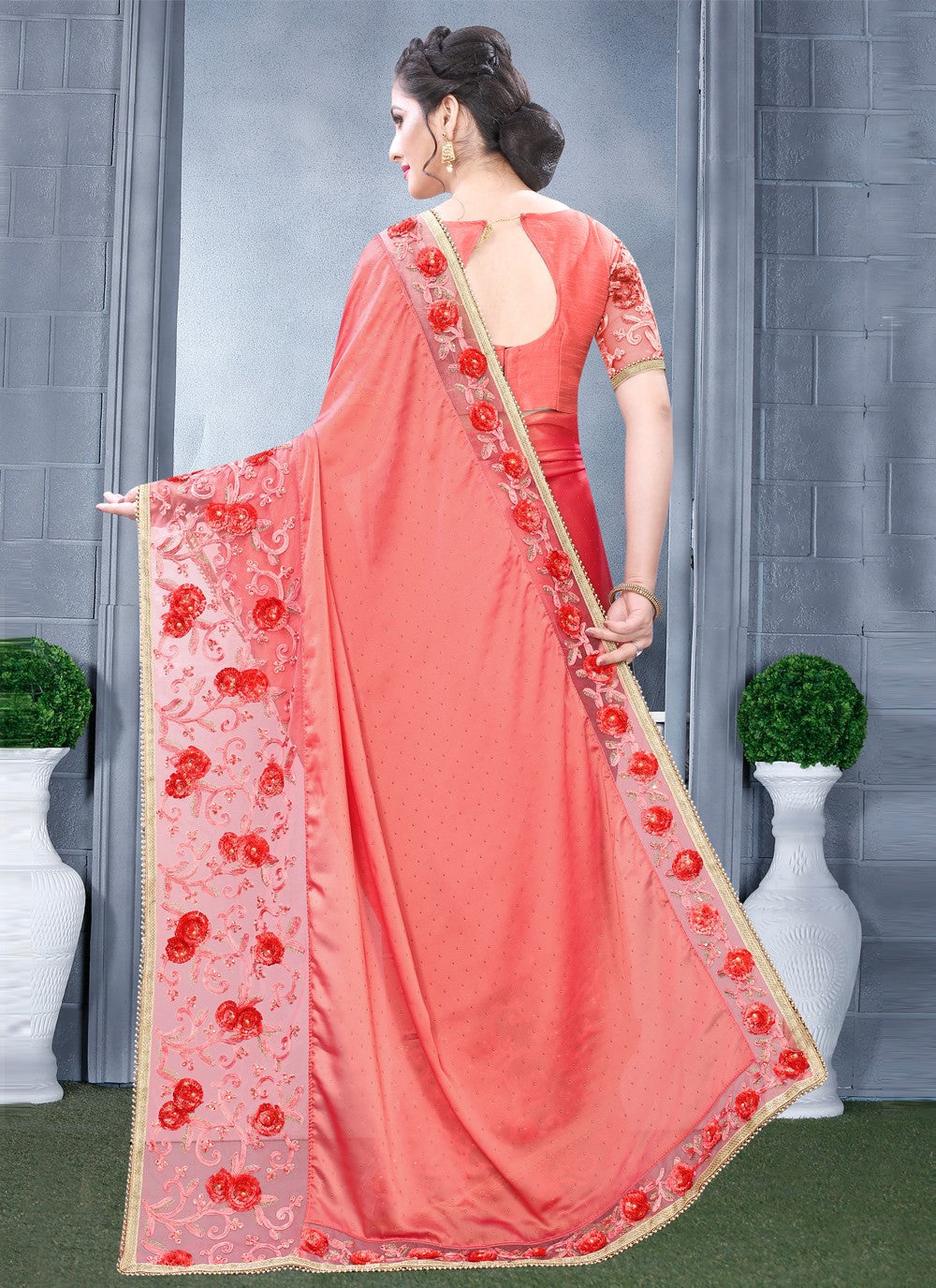 Traditional Embroidered Rangoli Saree - S0463