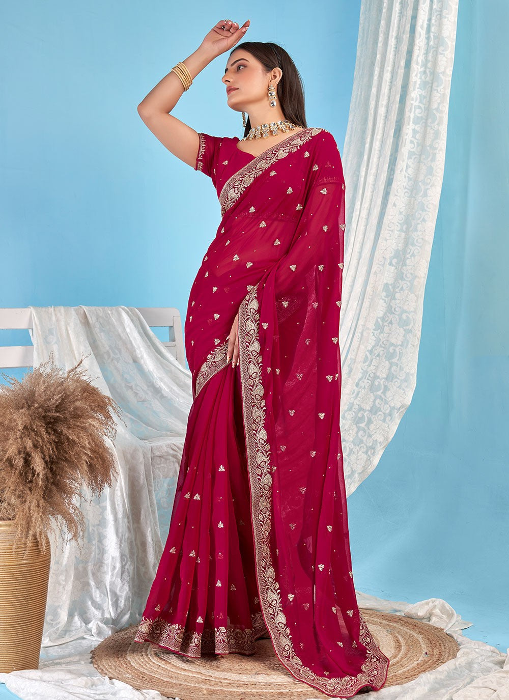 Classic Embroidered Georgette Saree - S7270