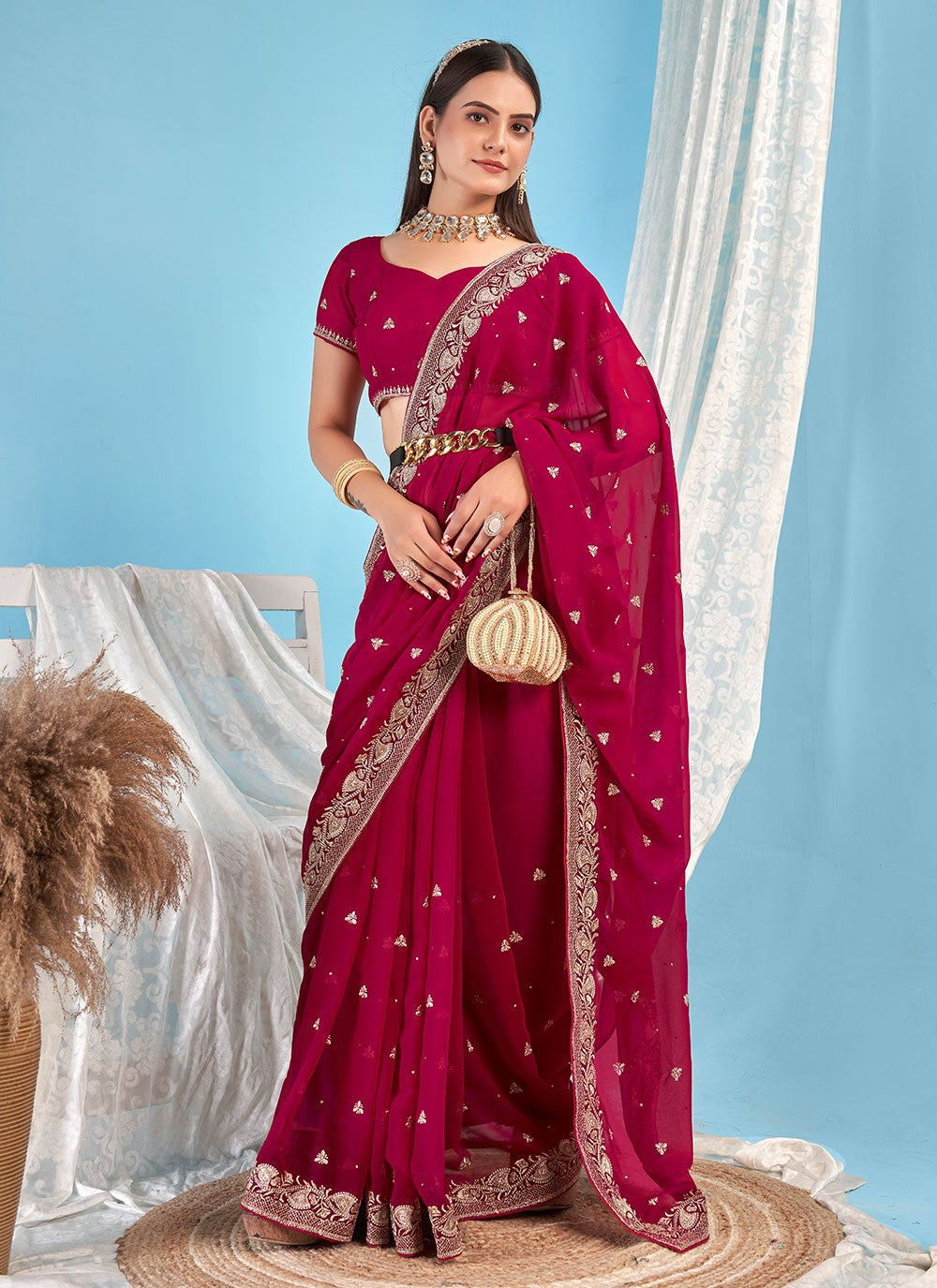 Classic Embroidered Georgette Saree - S7270