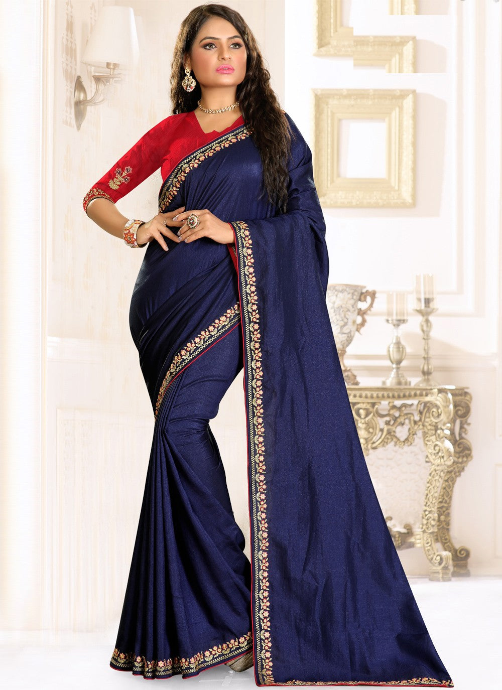 Traditional Embroidered Raw Silk Saree - S0634