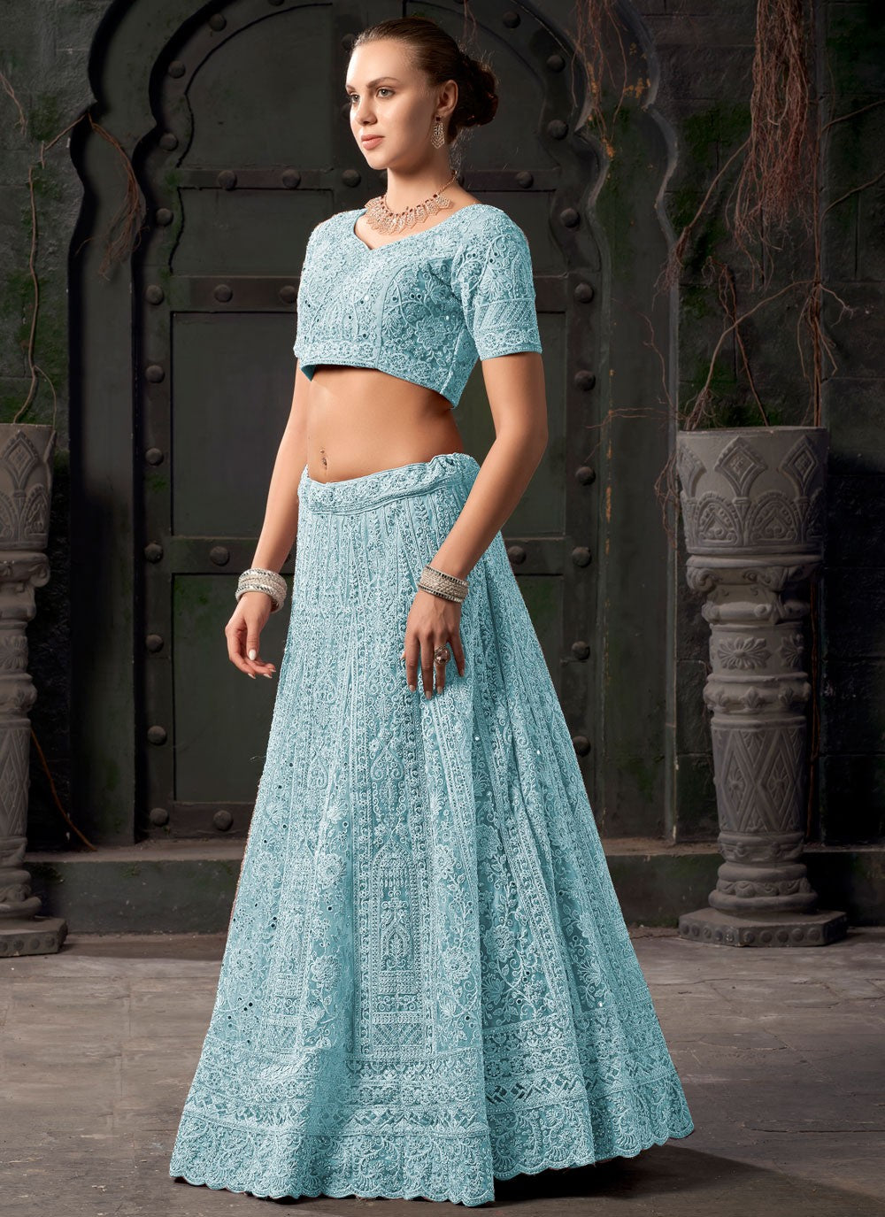 Embroidered Net Readymade Lehenga Choli - L2304