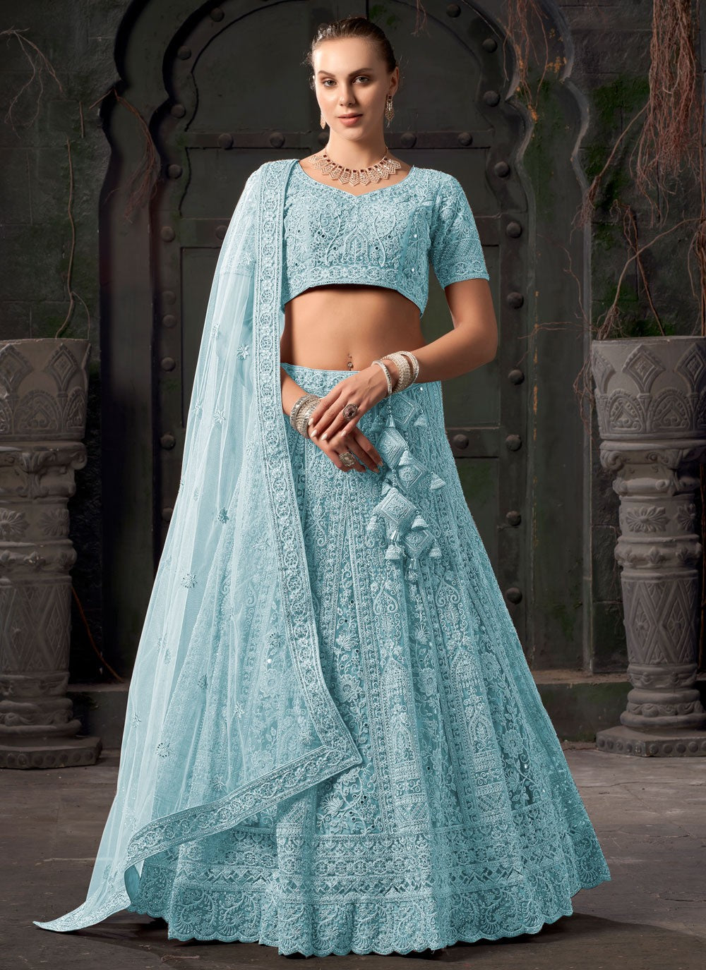 Embroidered Net Readymade Lehenga Choli - L2304