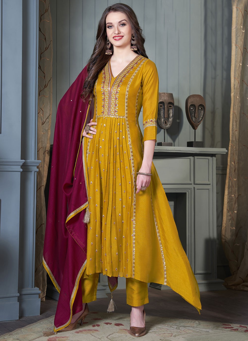 Embroidered Silk Salwar Suit - T4276