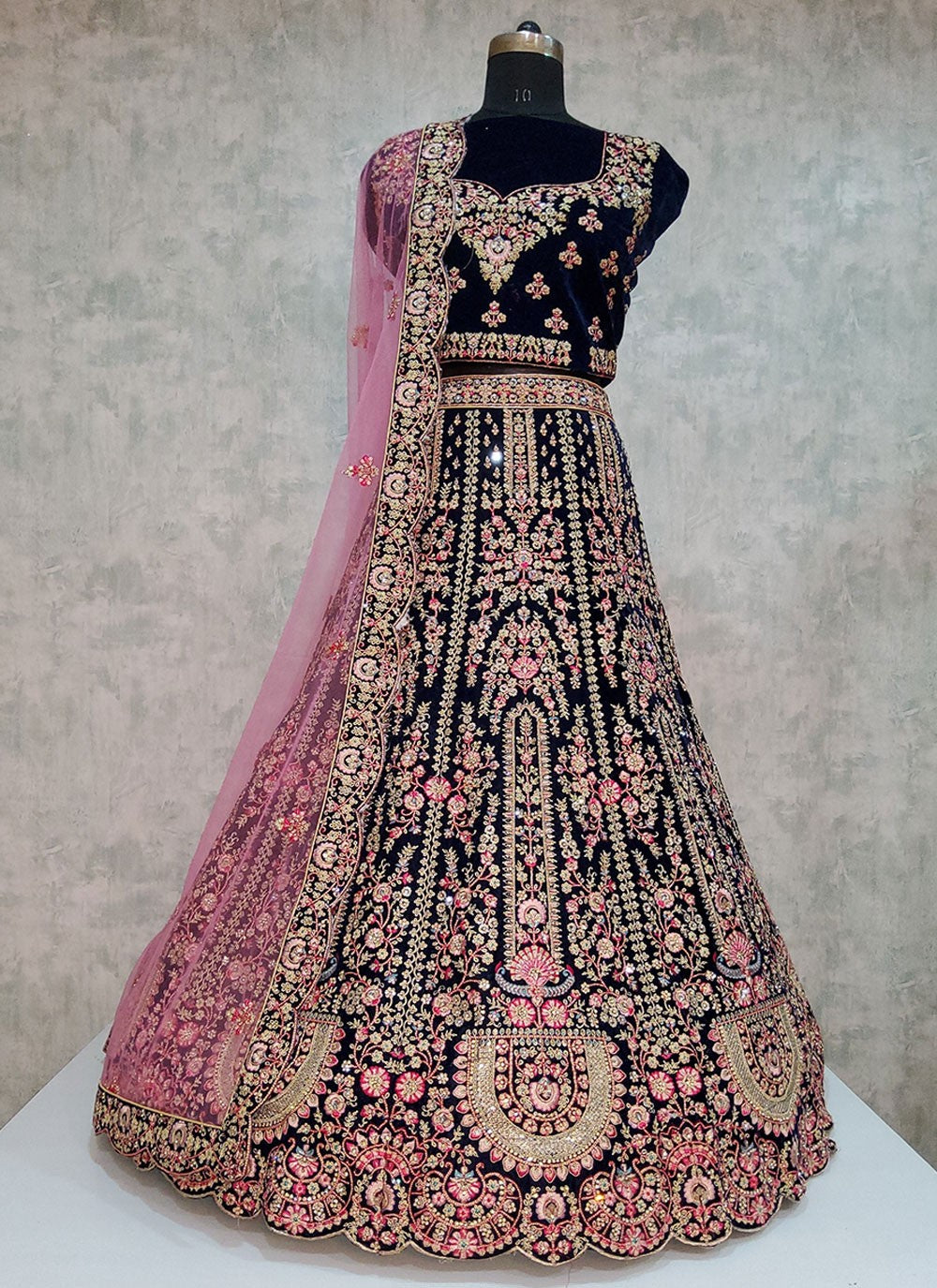 Embroidered Velvet A - Line Lehenga - L1919