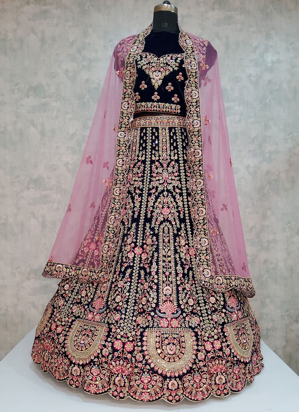 Embroidered Velvet A - Line Lehenga - L1919