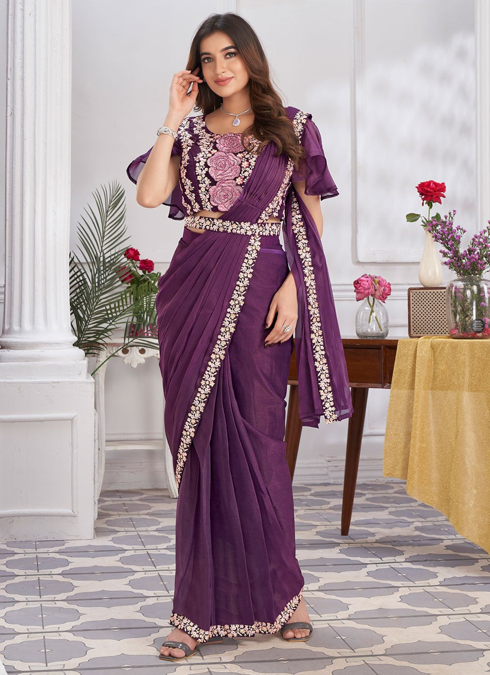 Classic Embroidered Georgette Saree - S6628