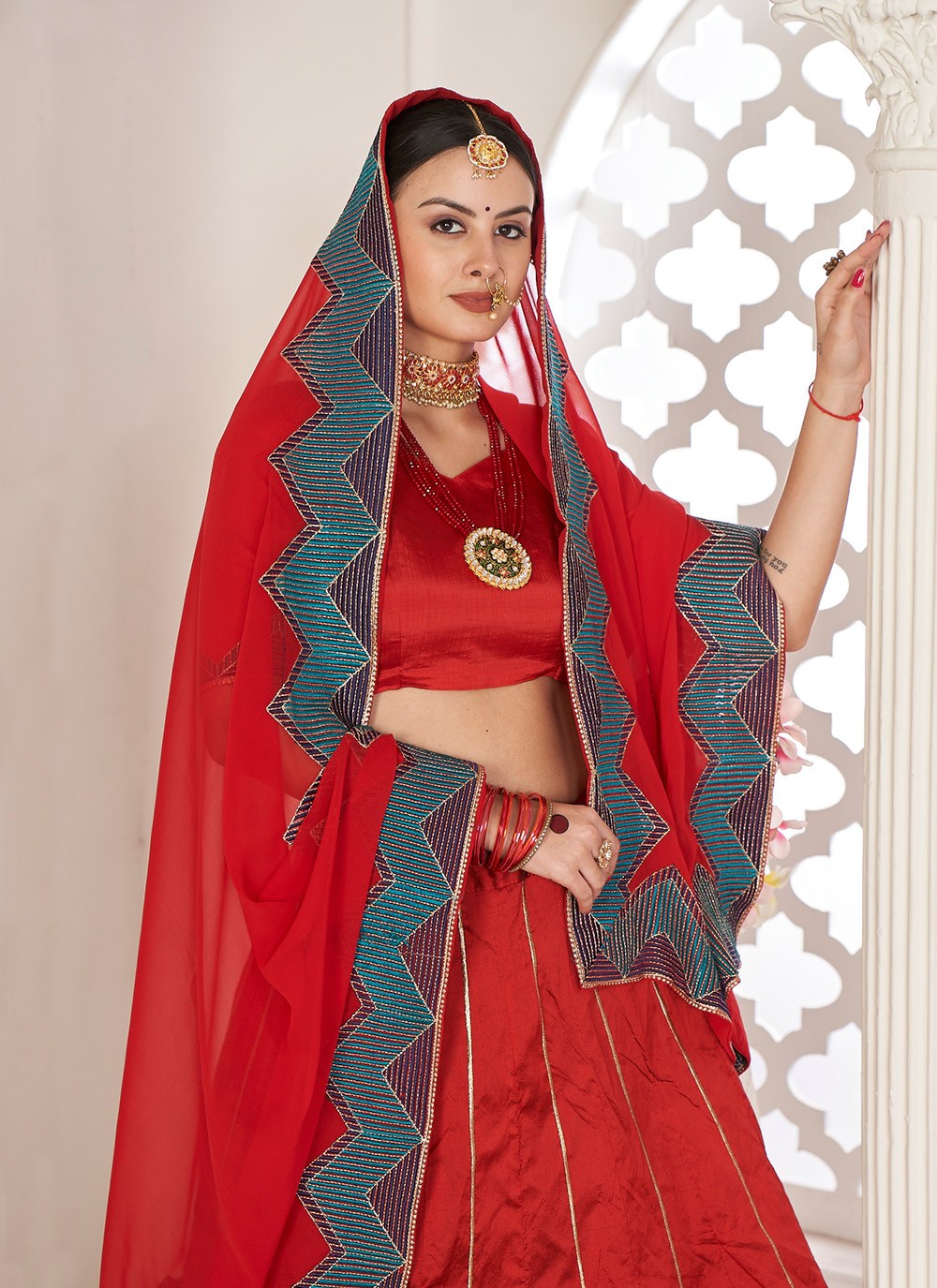 Embroidered Silk A - Line Lehenga - L1756