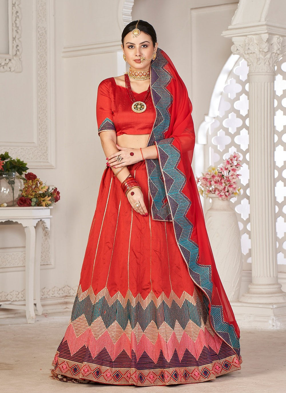 Embroidered Silk A - Line Lehenga - L1756