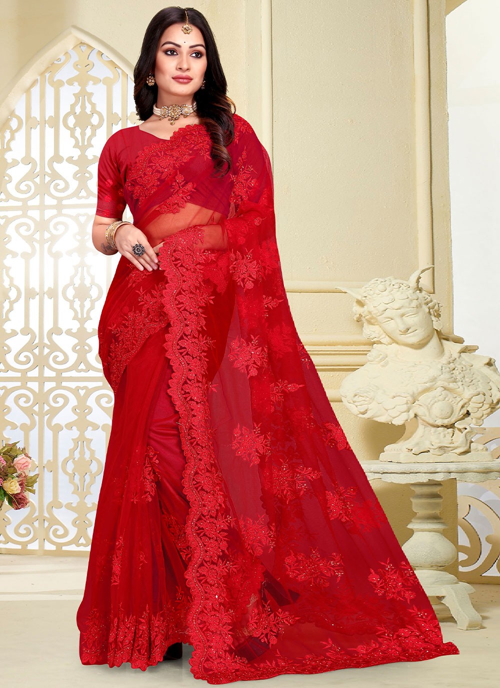 Classic Embroidered Net Saree - S2683