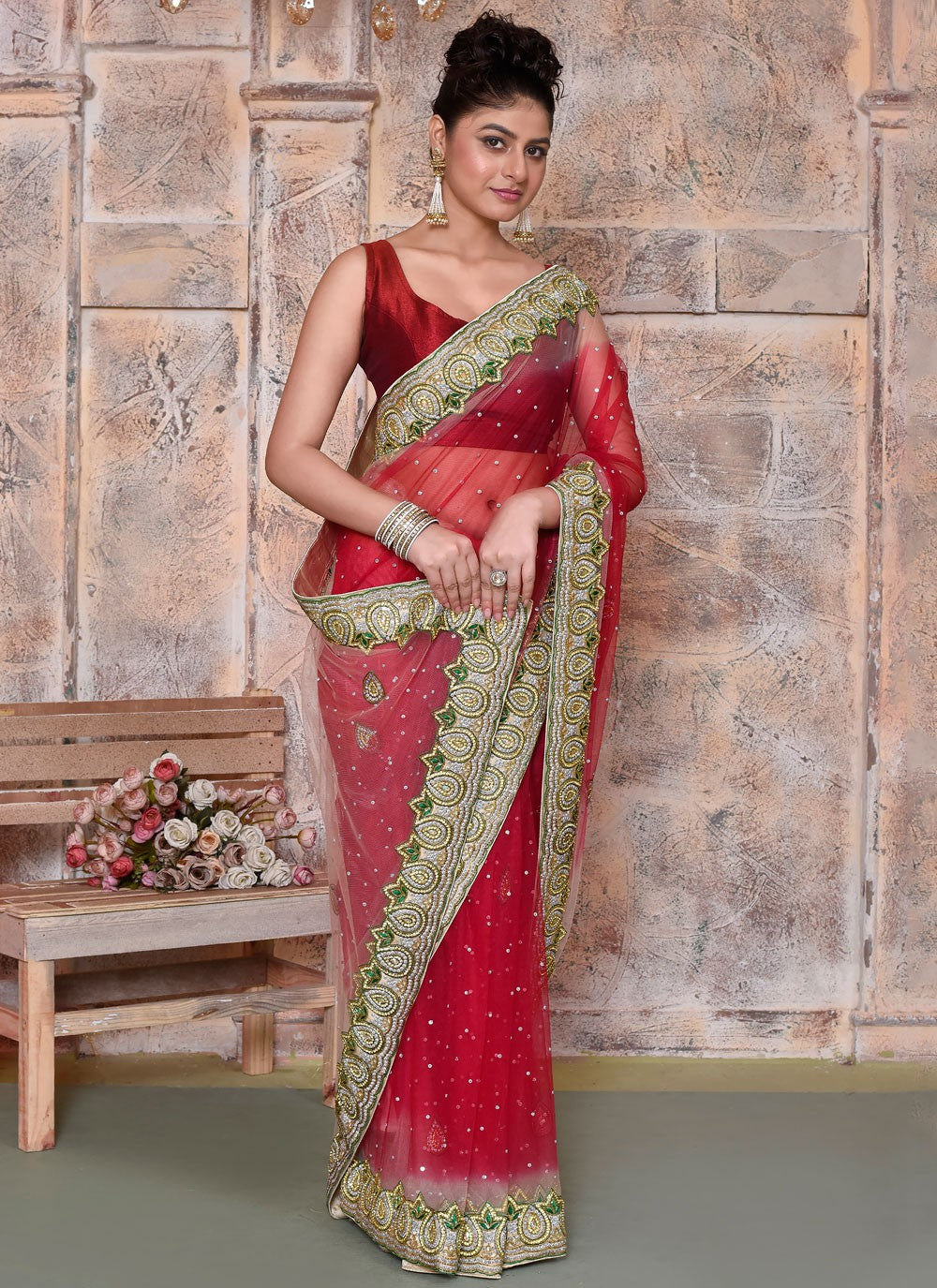 Classic Embroidered Net Saree - S7828