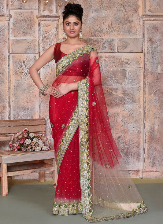 Classic Embroidered Net Saree - S7828