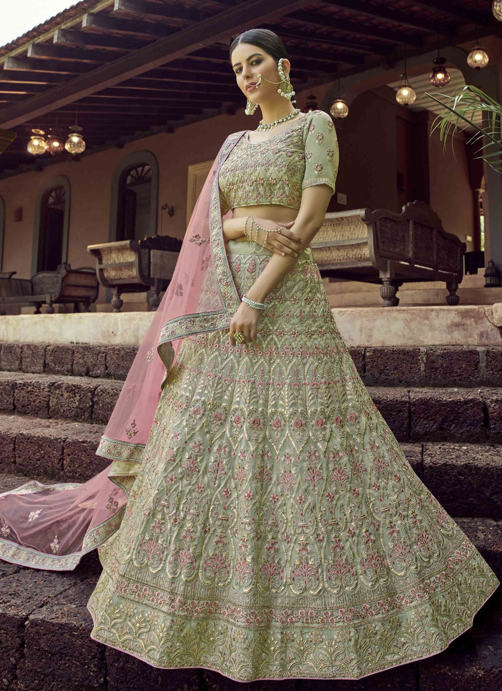 Resham Faux Georgette A - Line Lehenga - L0155