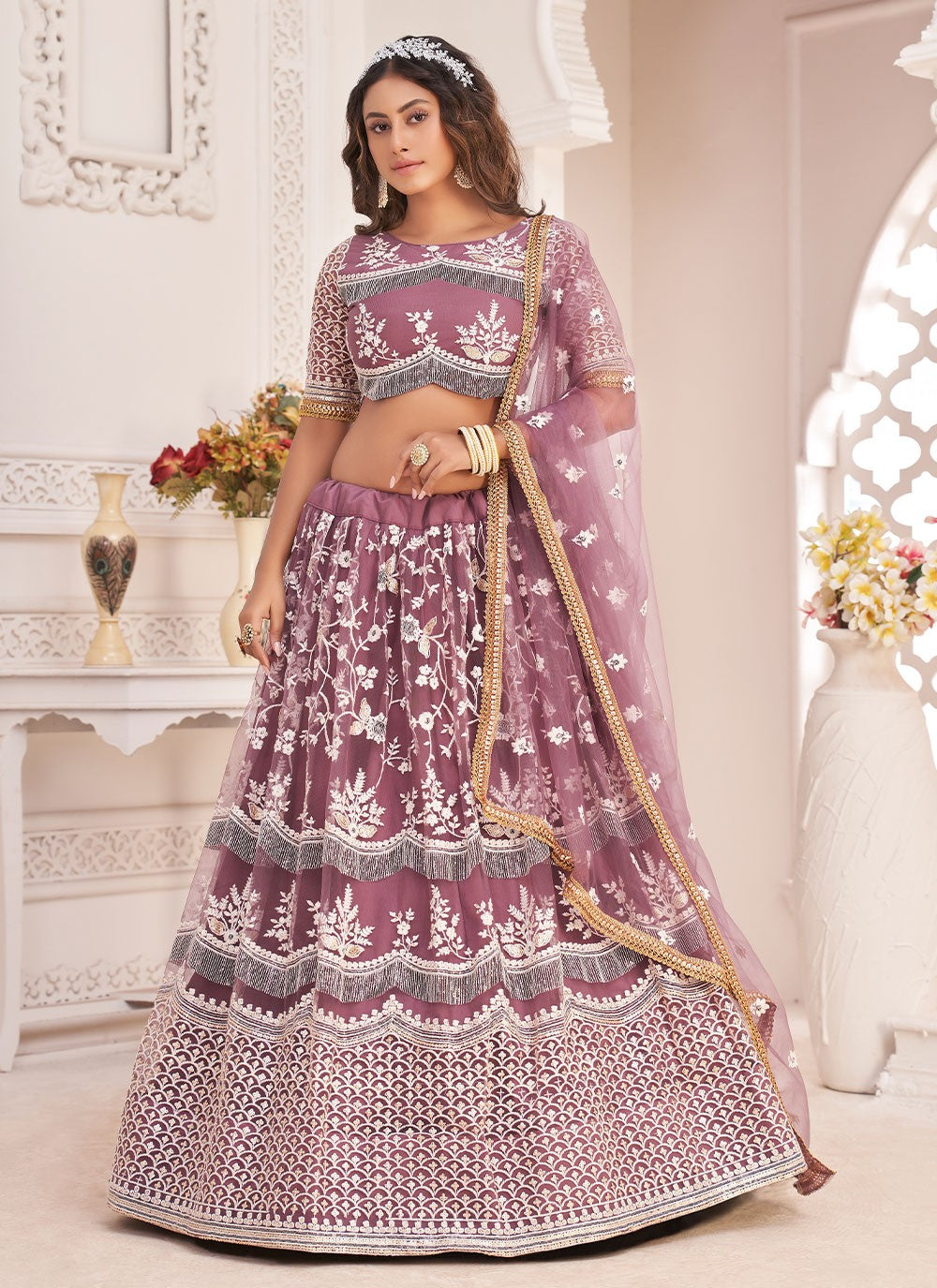 Embroidered Net A - Line Lehenga - L0597