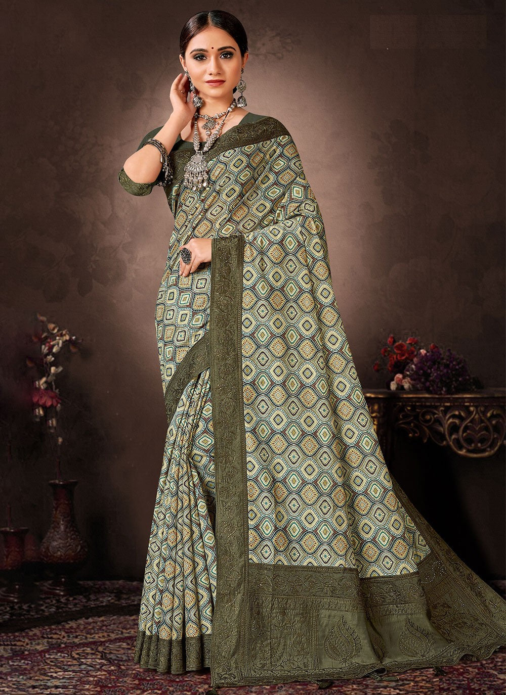 Classic Digital Print Chanderi Silk Saree - S4643