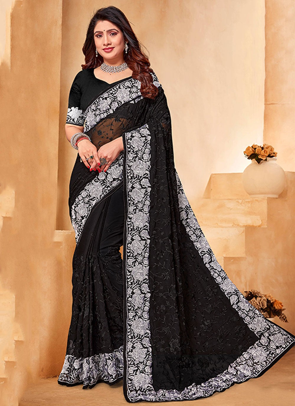 Classic Embroidered Georgette Saree - S6262