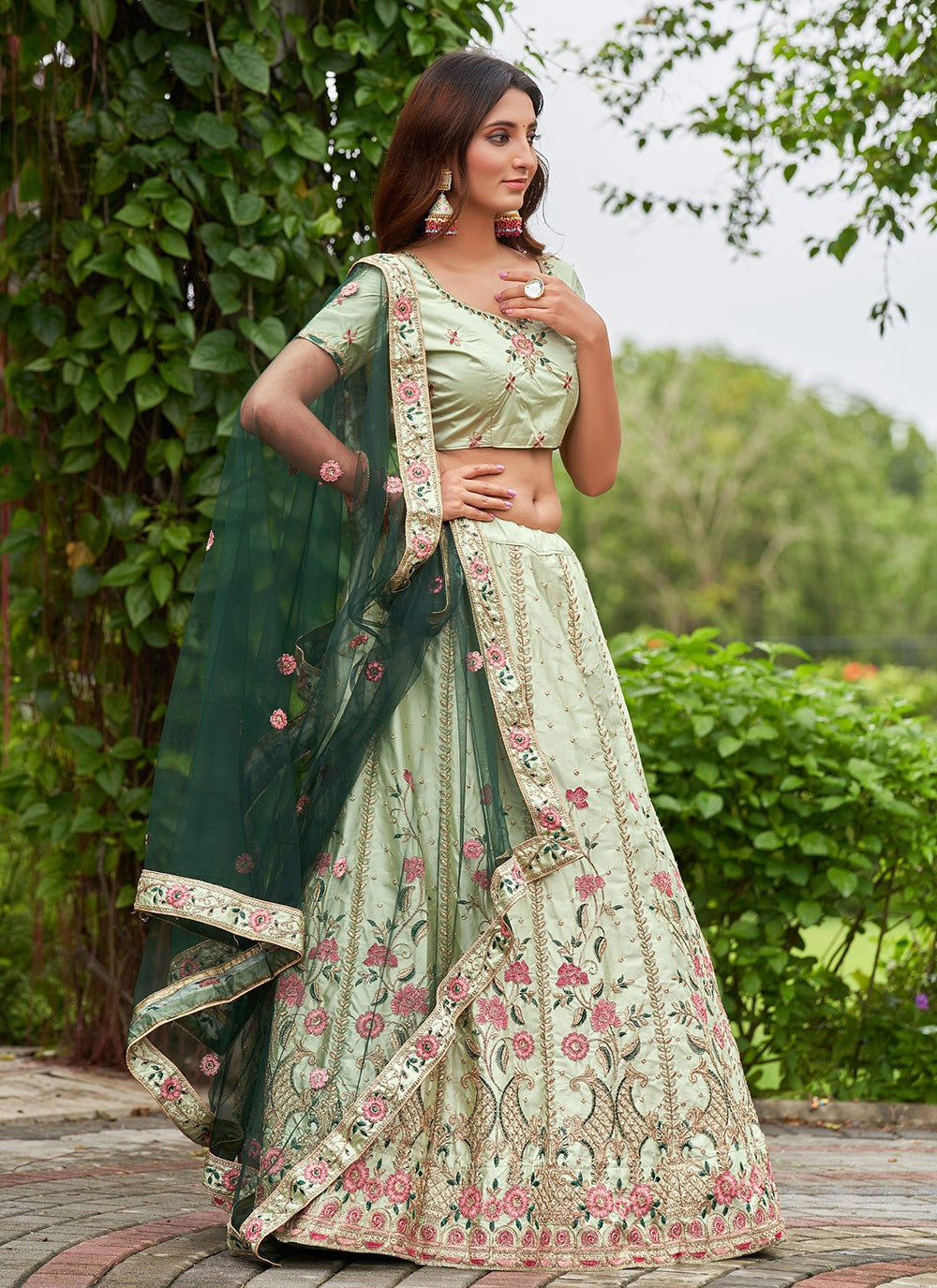 Embroidered Satin Silk A - Line Lehenga - L2106