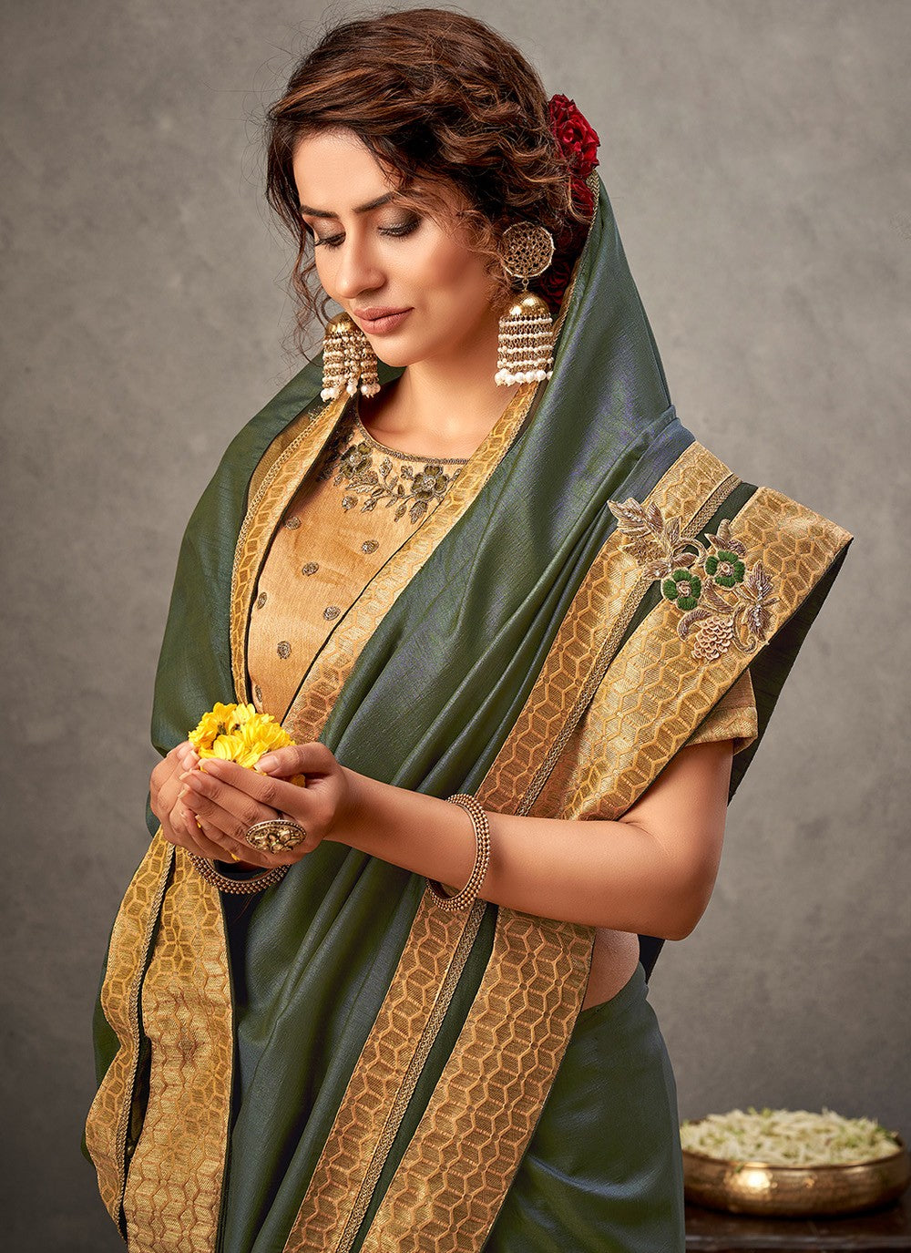 Classic Embroidered Georgette, Silk Saree - S7154