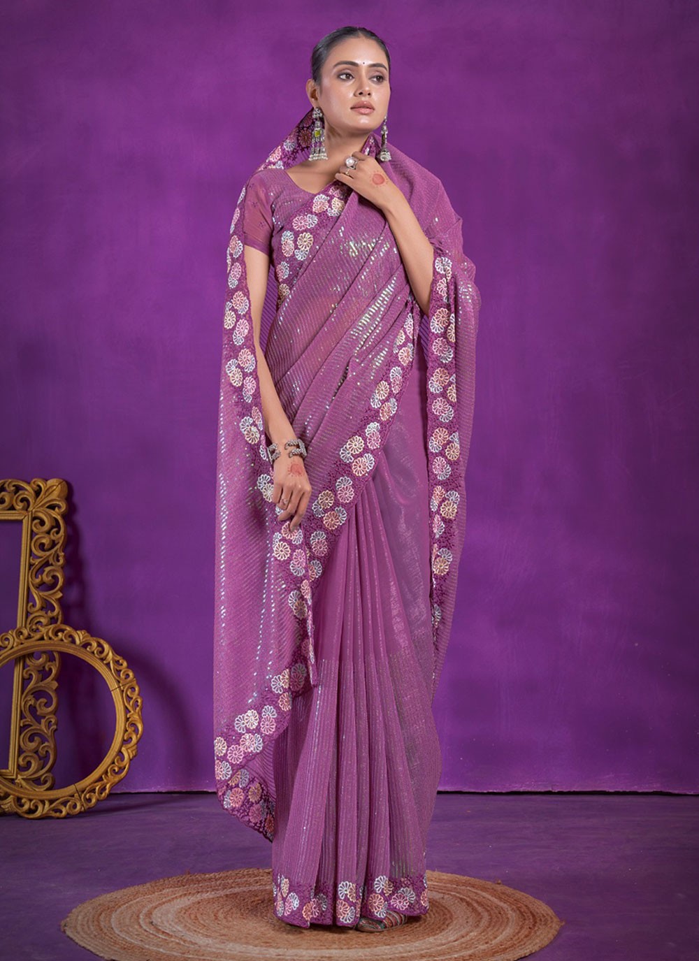 Classic Embroidered Shimmer Saree - S5696