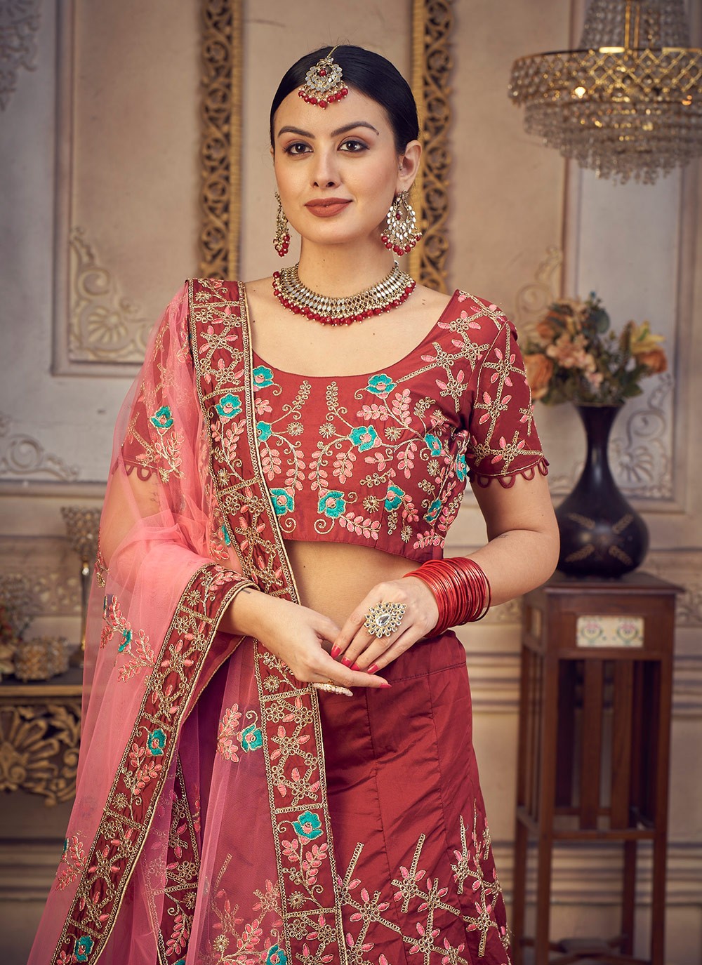 Embroidered Silk A - Line Lehenga - L1756