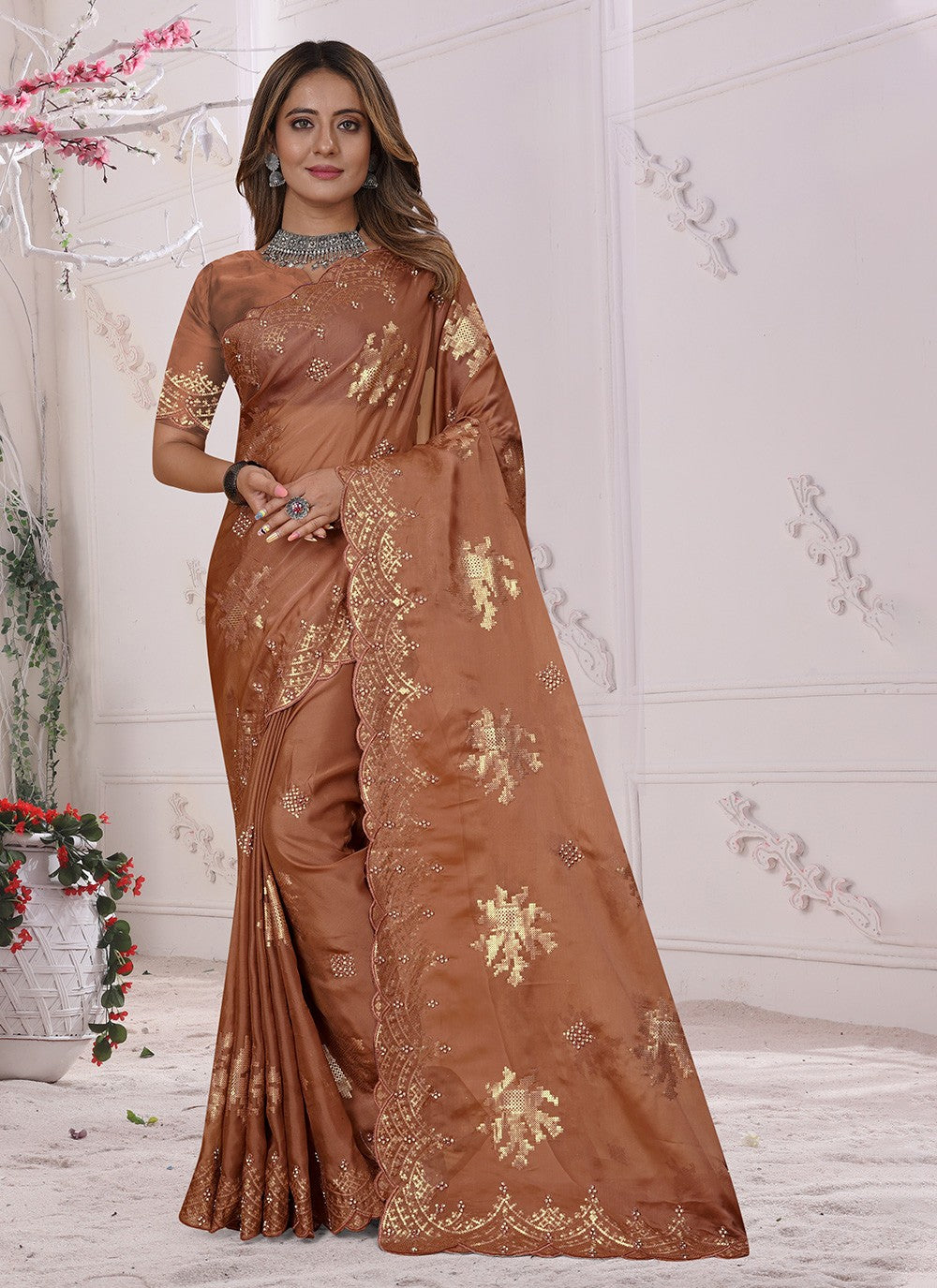 Traditional Diamond Organza, Silk Saree - S3420