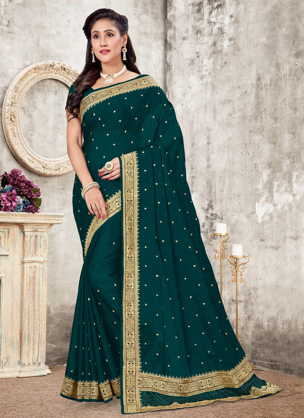 Classic Embroidered Faux Georgette Saree - S0566