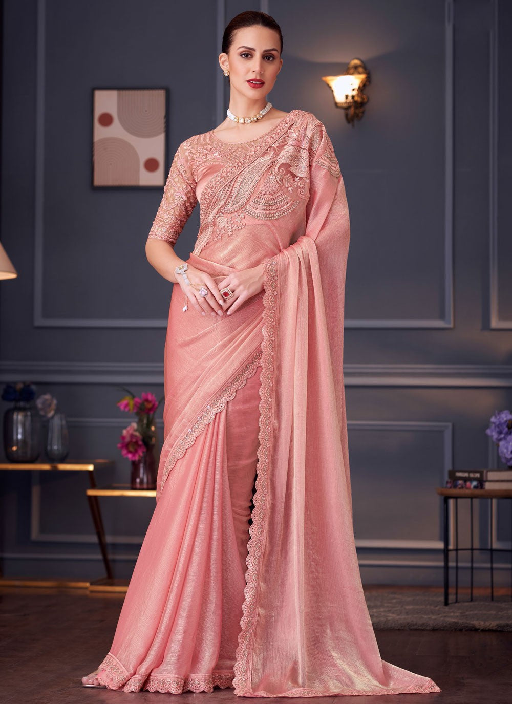 Classic Embroidered Satin Silk Saree - S8745