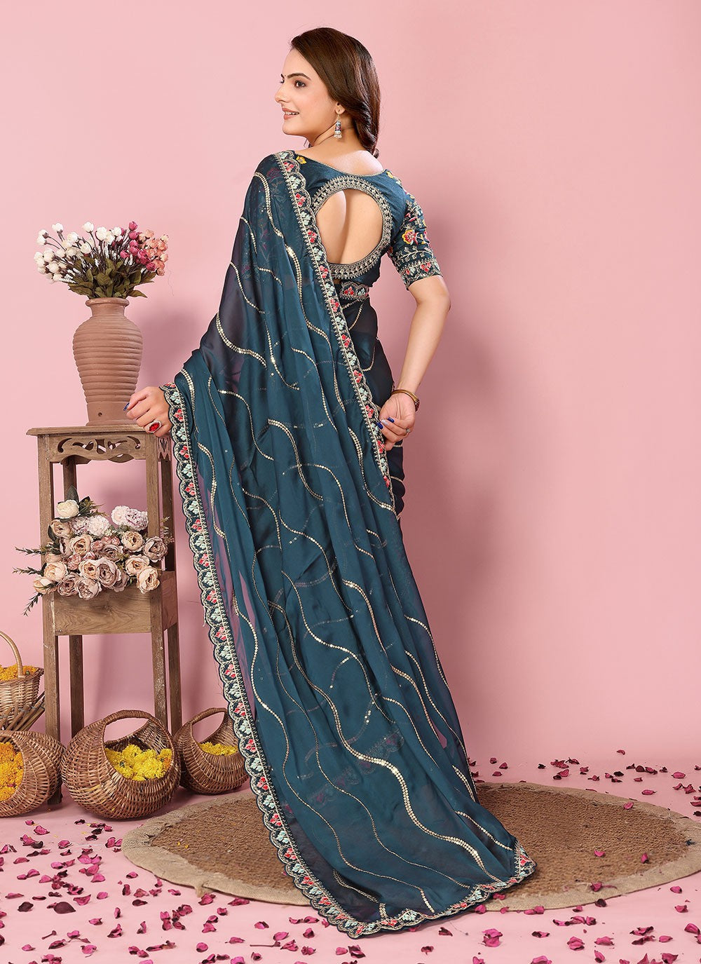 Classic Embroidered Rangoli, Silk Saree - S6884