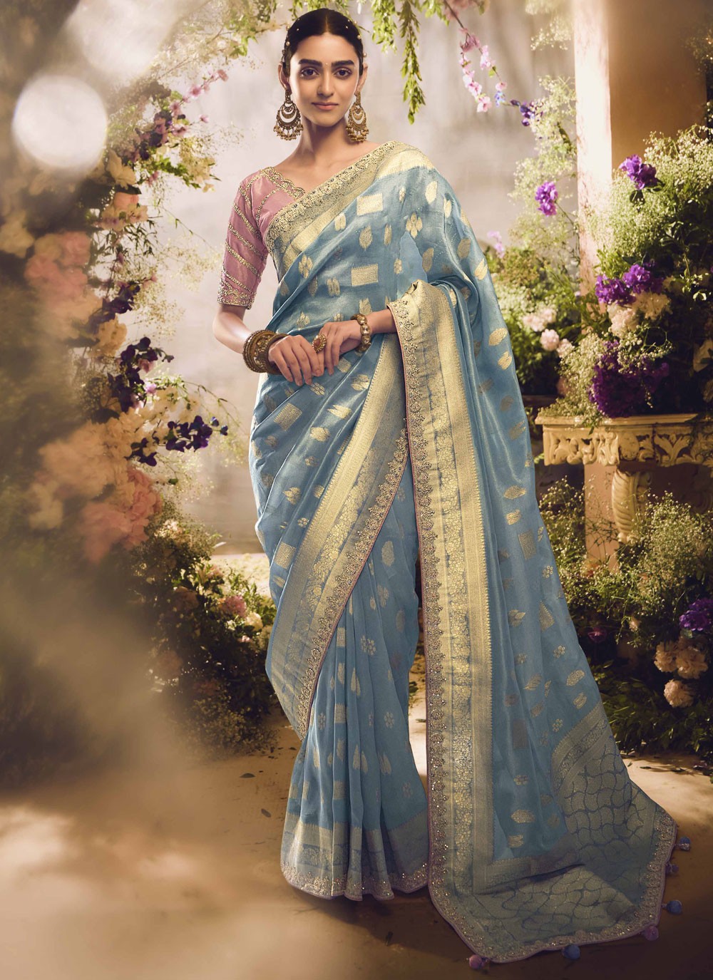 Classic Border Work Silk Purple Saree - S11268