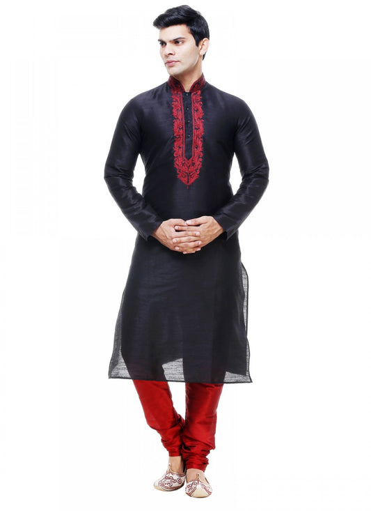 Embroidered Silk Black Kurta Pyjama - M1031