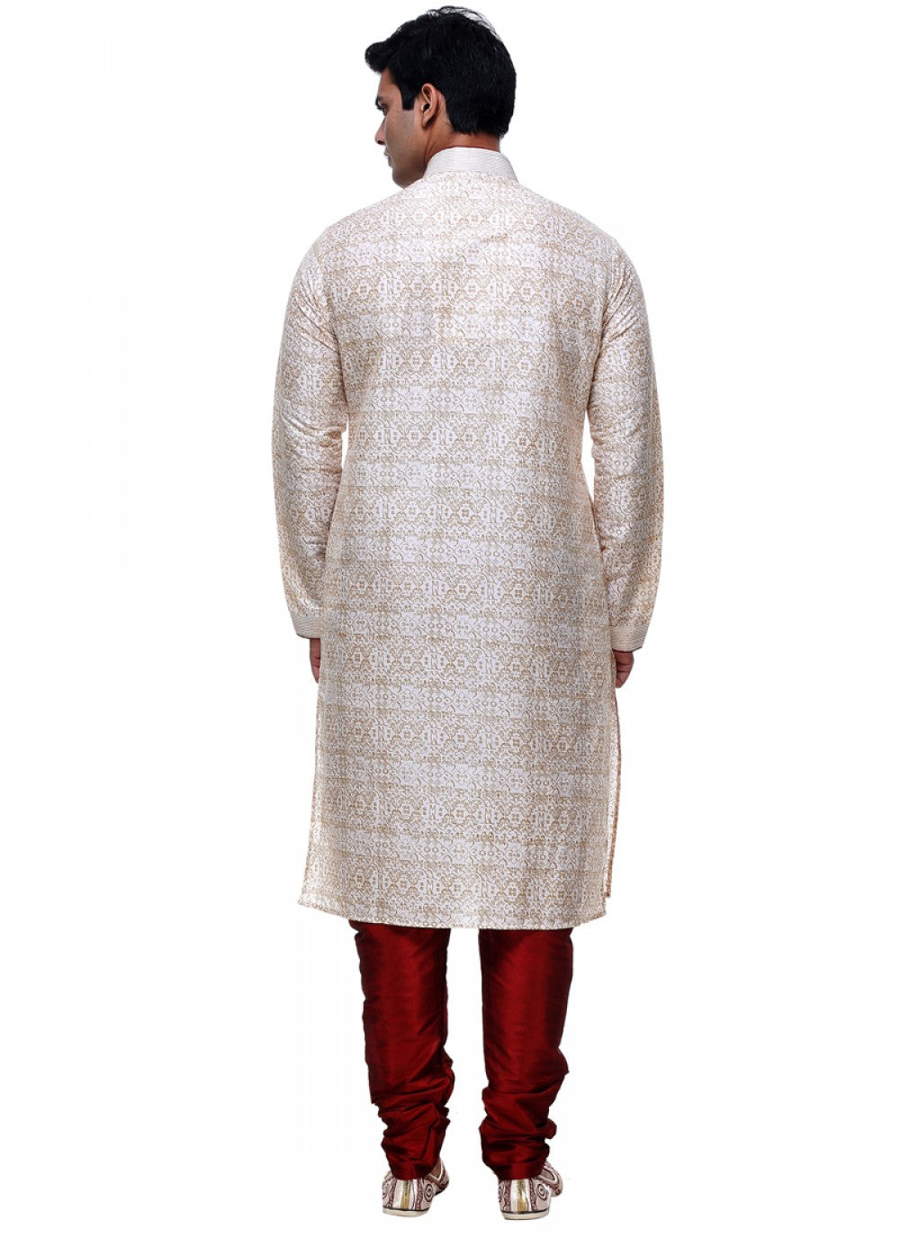 Embroidered Silk Cream Kurta Pyjama - M1025