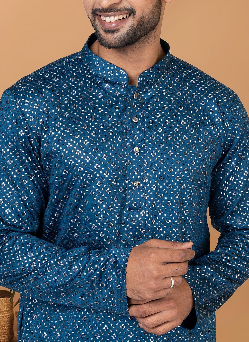 Embroidered Silk Teal Kurta Pyjama - M6250