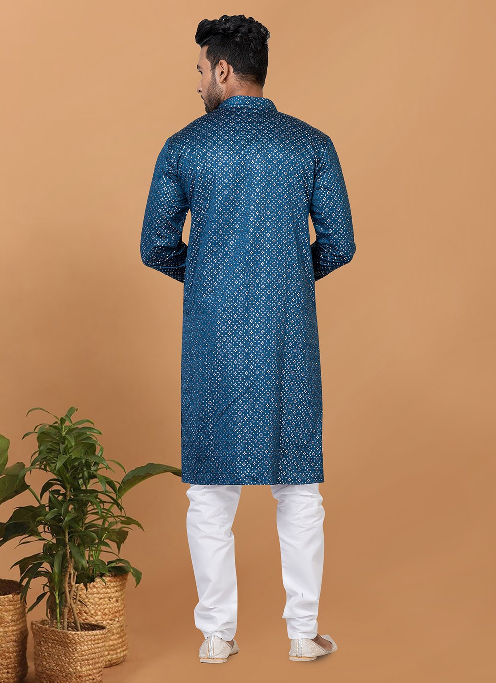 Embroidered Silk Teal Kurta Pyjama - M6250