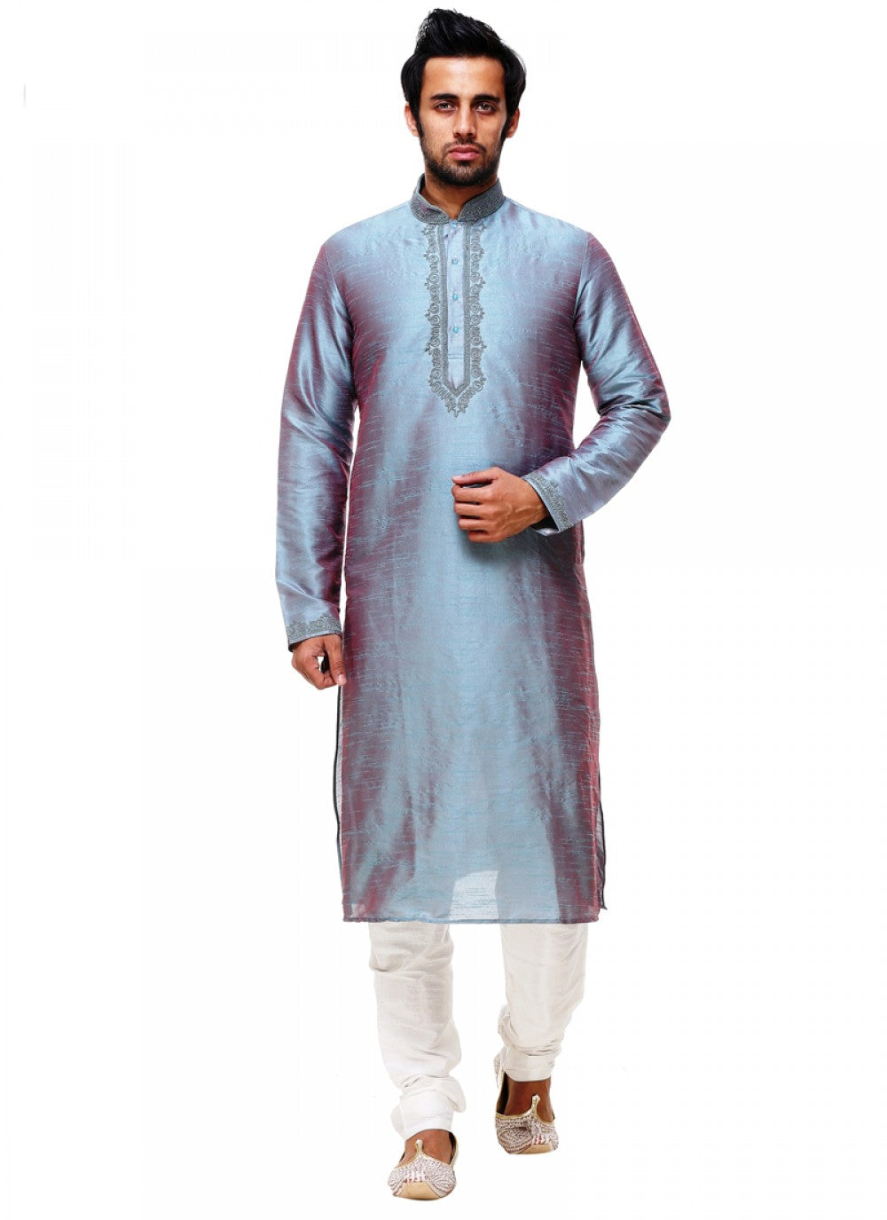 Embroidered Silk Turquoise Kurta Pyjama - M1028