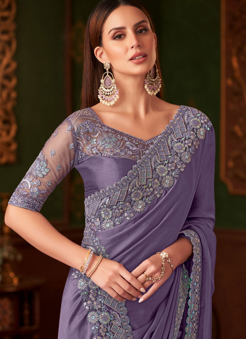 Embroidered, Sequins Chiffon Saree - S11813