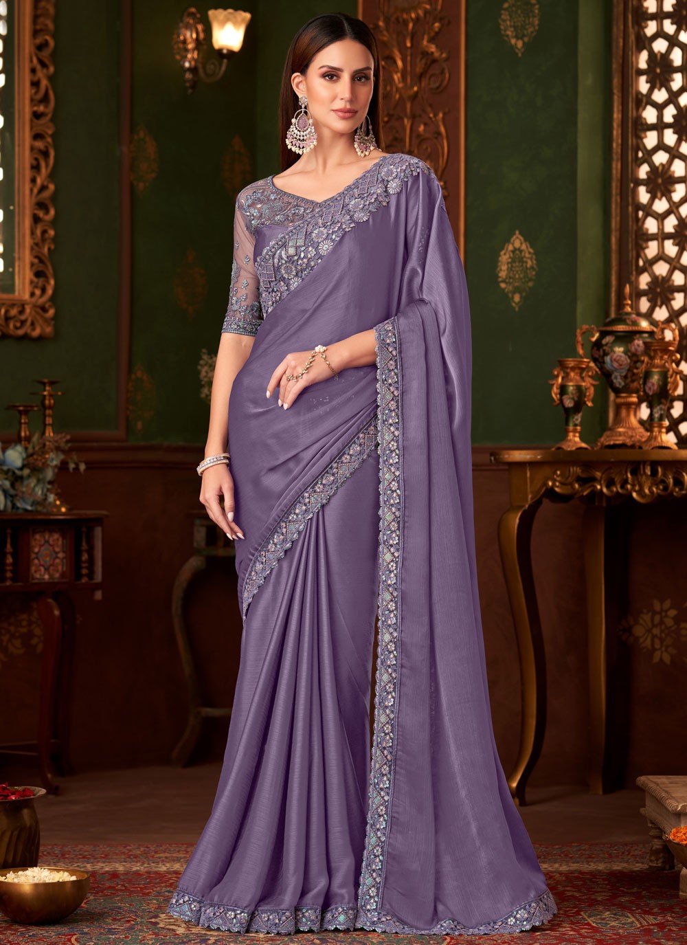 Embroidered, Sequins Chiffon Saree - S11813