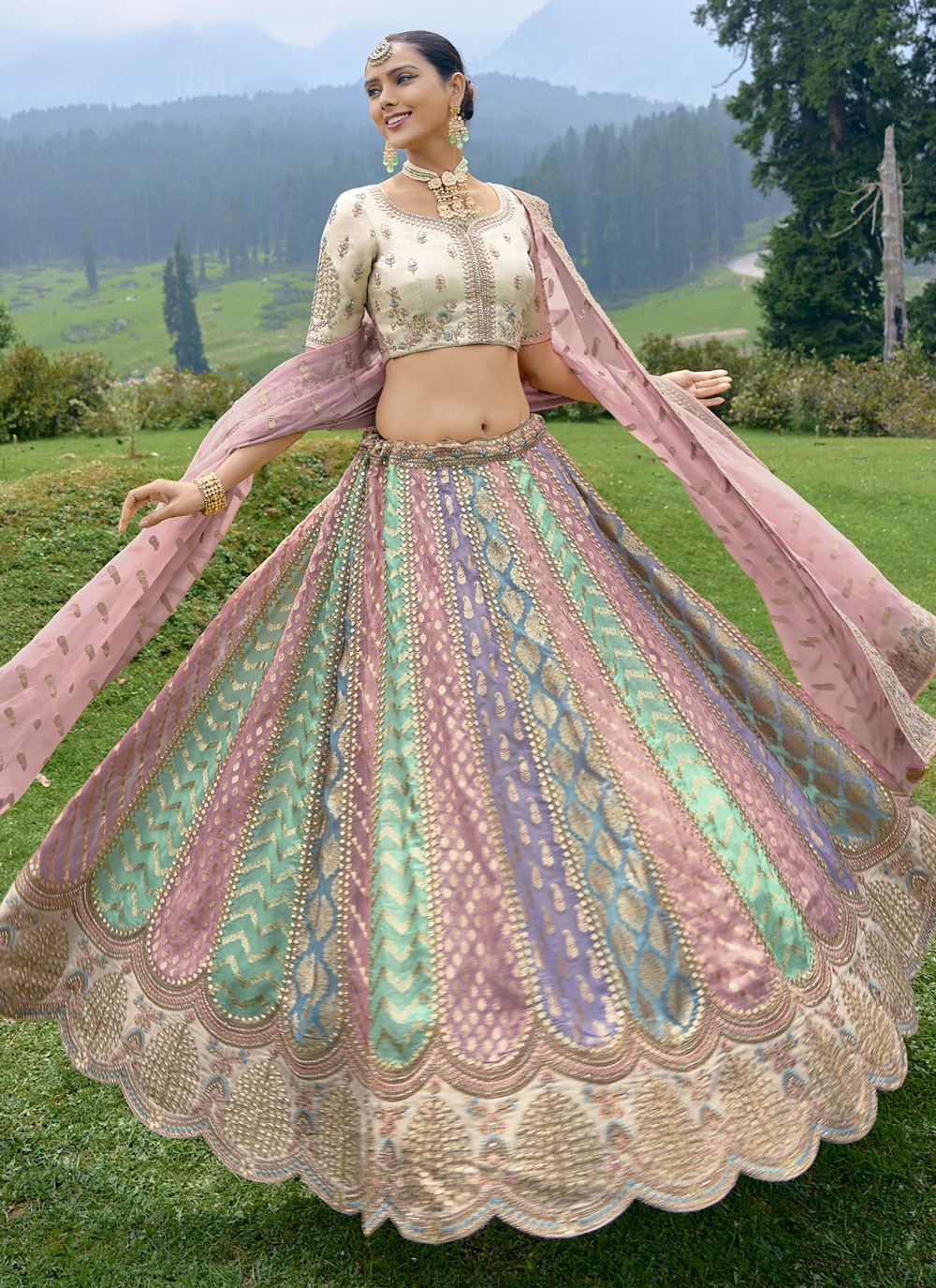 Embroidered Silk A - Line Lehenga - L1300