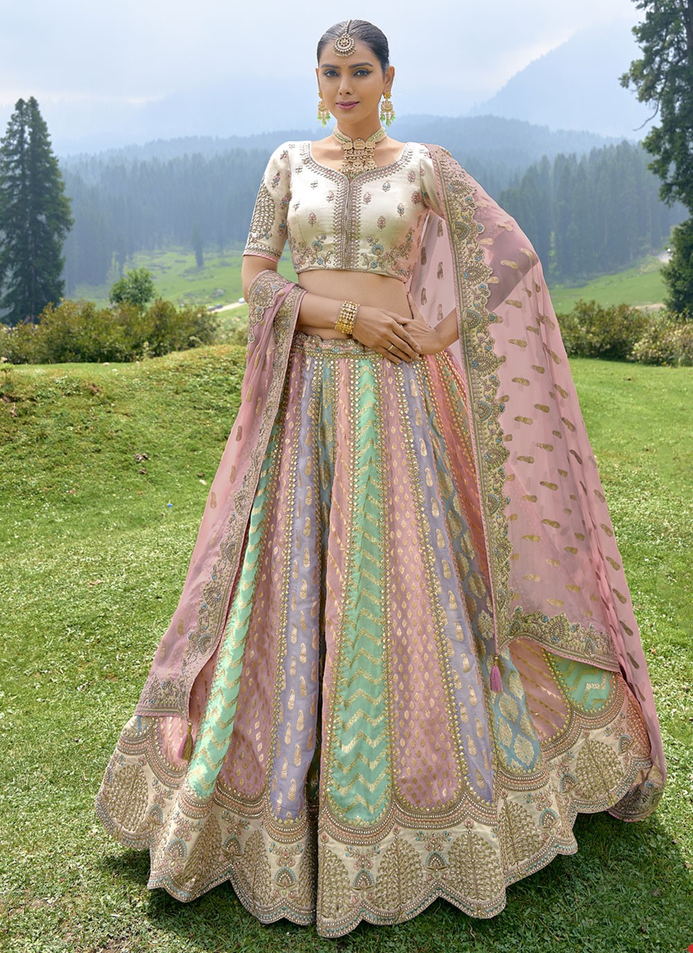 Embroidered Silk A - Line Lehenga - L1300