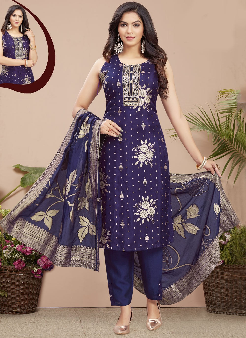 Embroidered Silk Salwar Suit - T4332