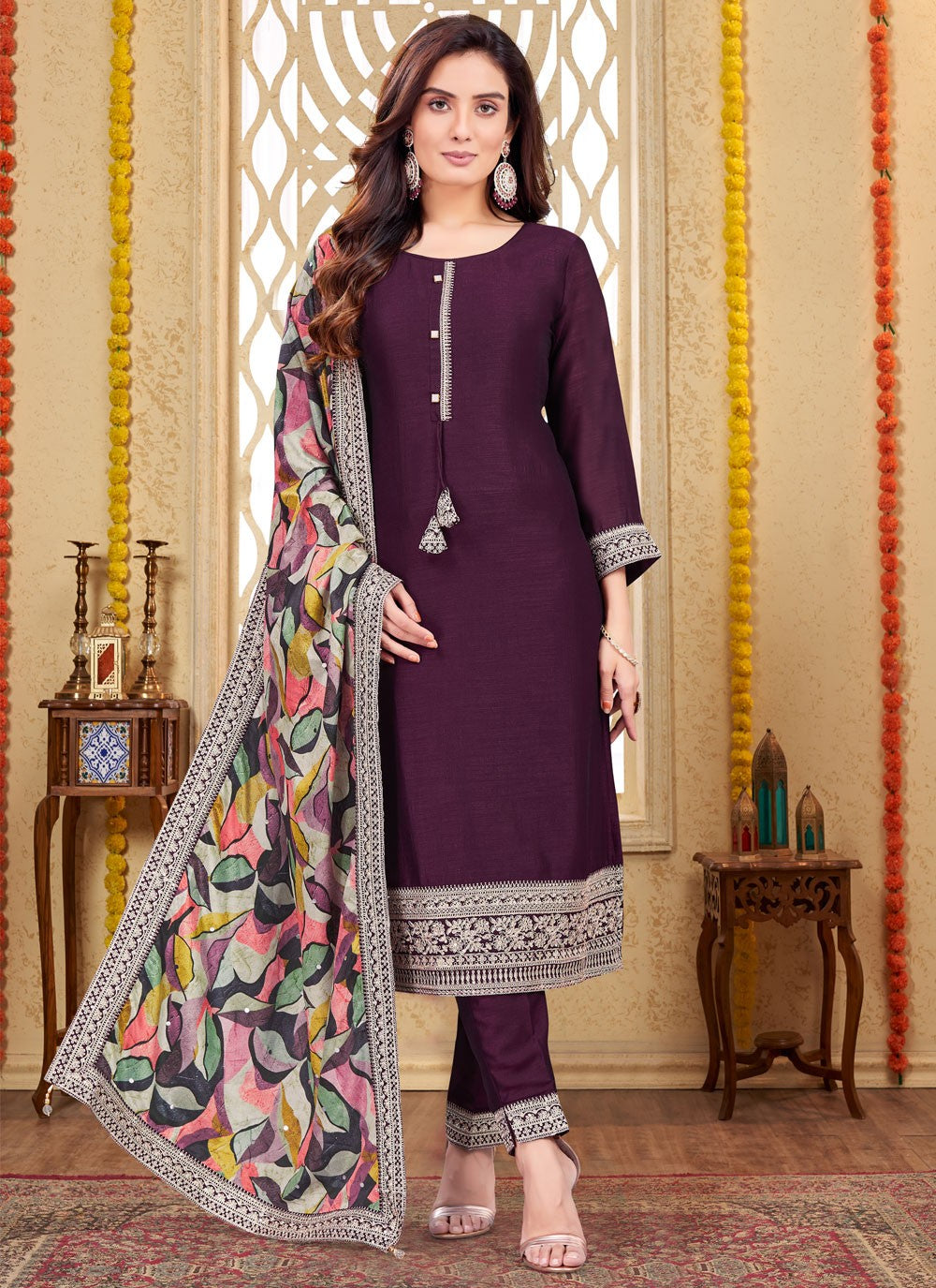 Embroidered Silk Salwar Suit - T4269