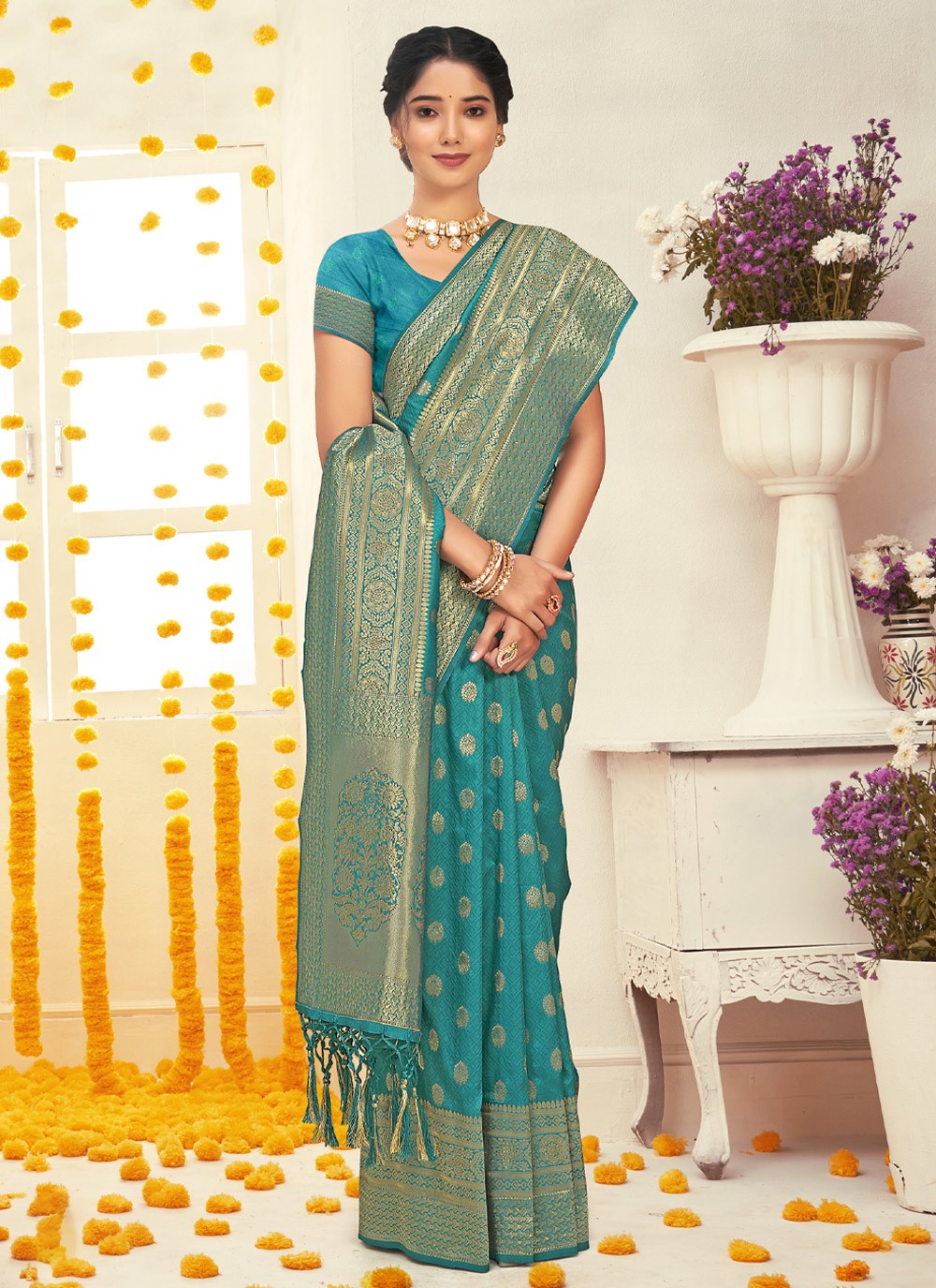 Trendy Embroidered Silk Saree - S2002