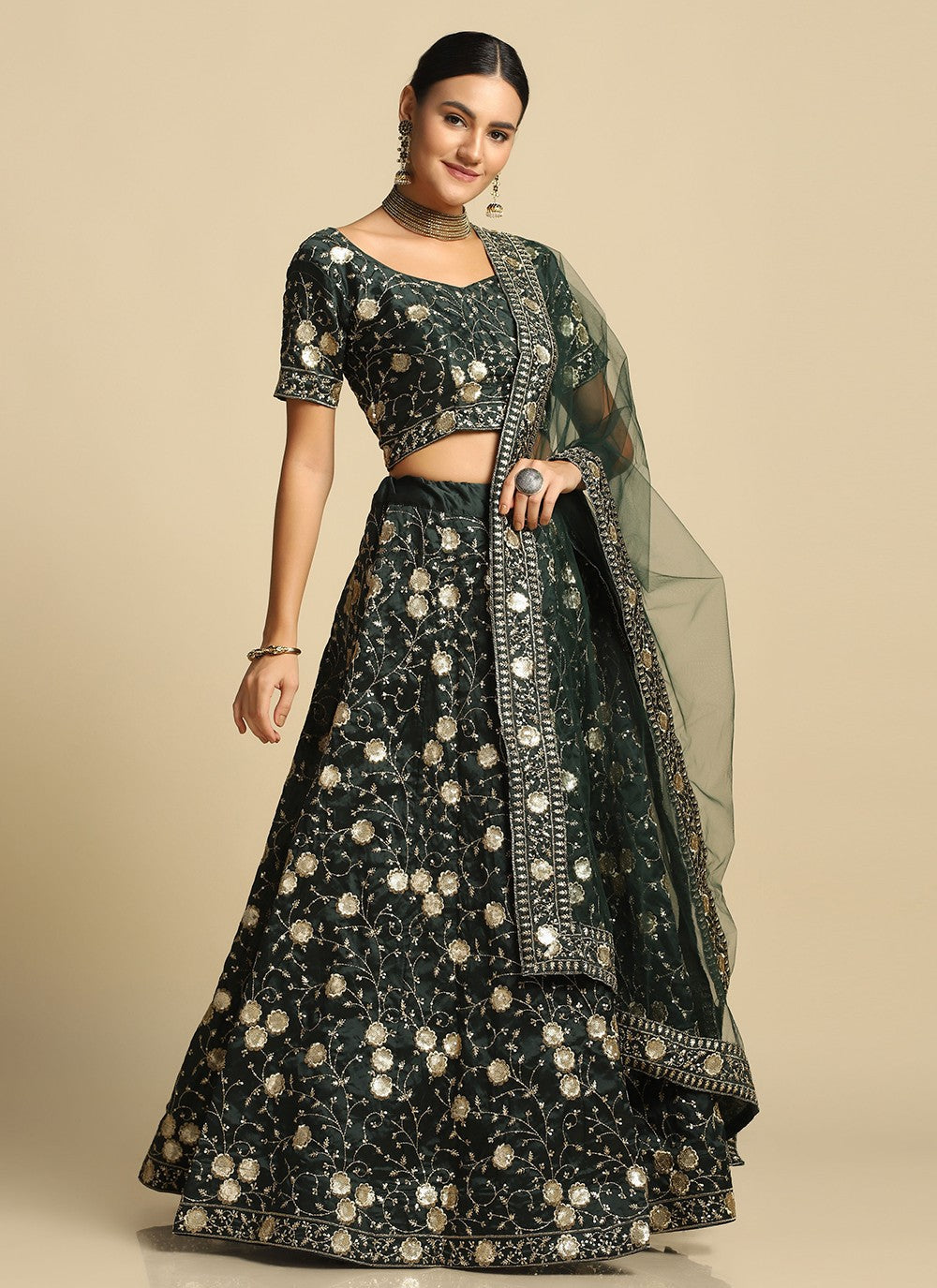 Embroidered Tafeta Silk A - Line Lehenga - L1049