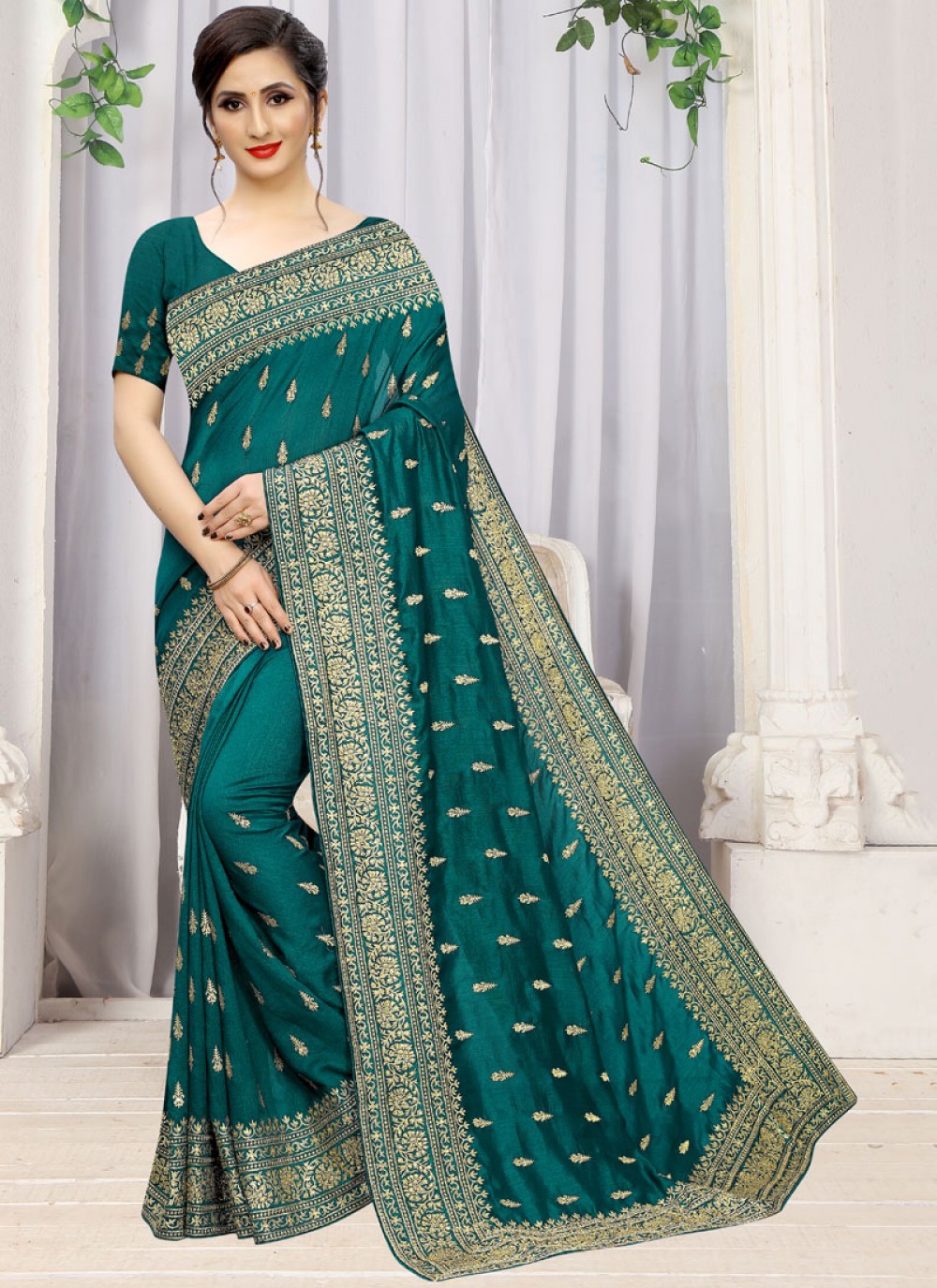 Traditional Embroidered Silk Saree - S0244