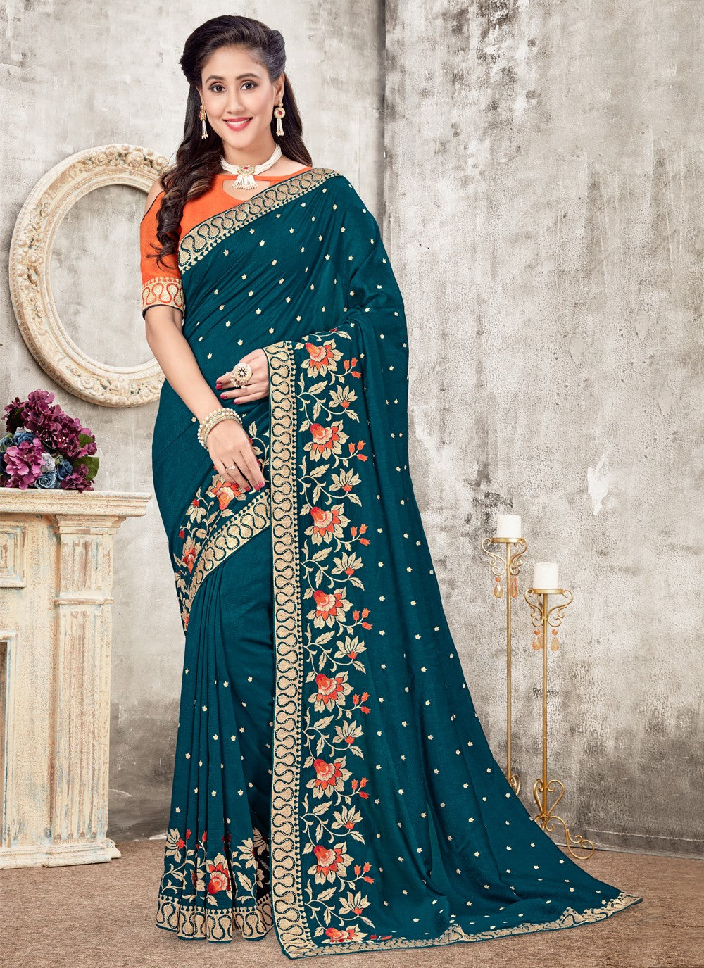 Classic Embroidered Faux Georgette Saree - S0566