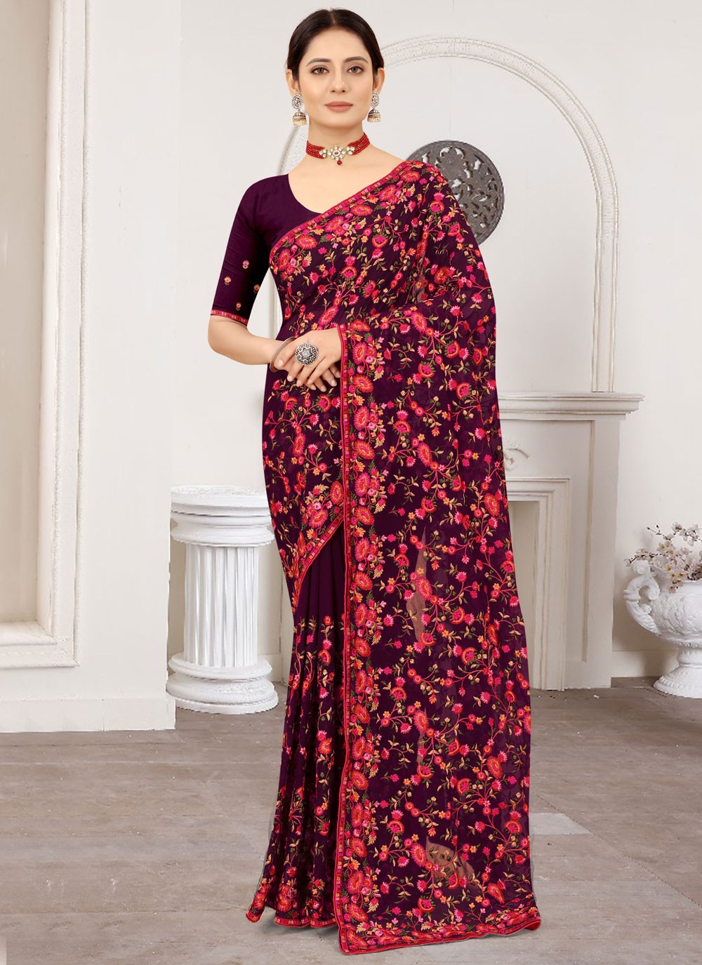 Classic Embroidered Georgette Saree - S9764