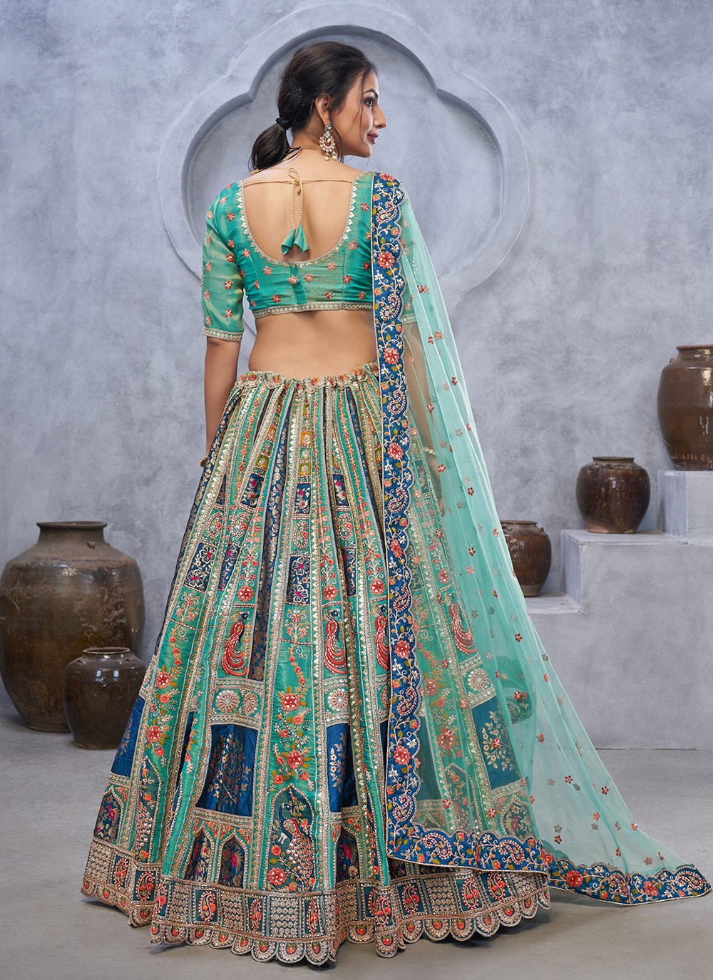 Embroidered Net Lehenga - L3176