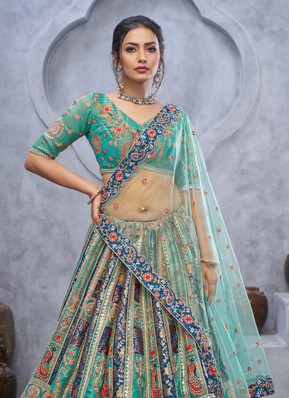 Embroidered Net Lehenga - L3176