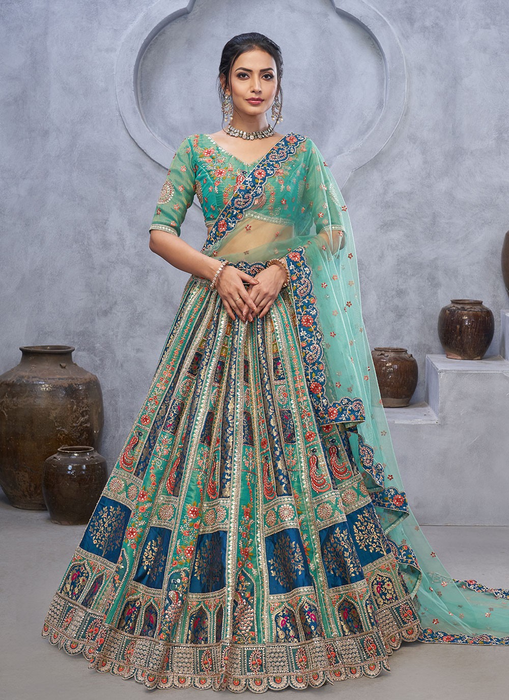 Embroidered Net Lehenga - L3176