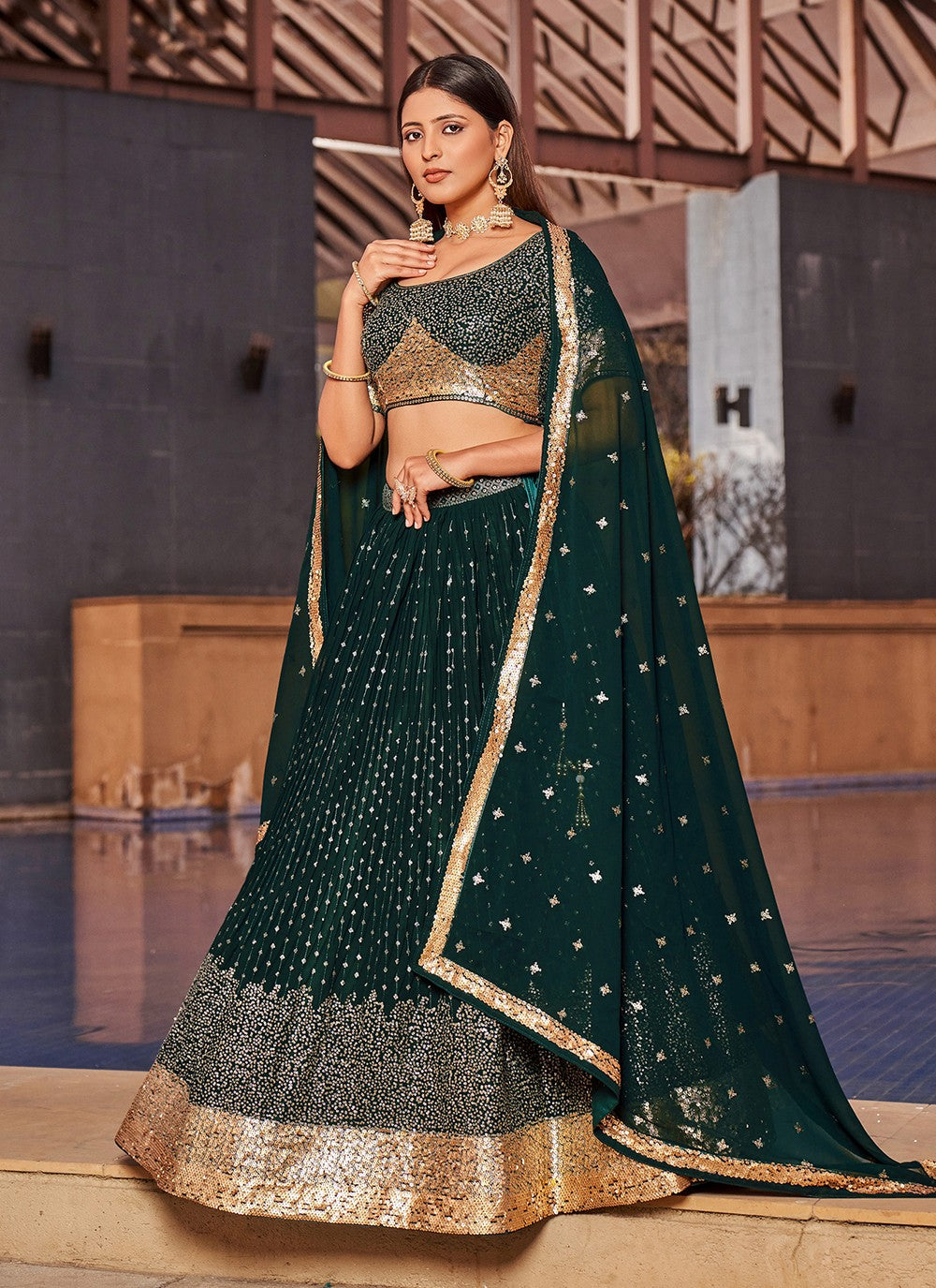 Embroidered Georgette A - Line Lehenga - L1528