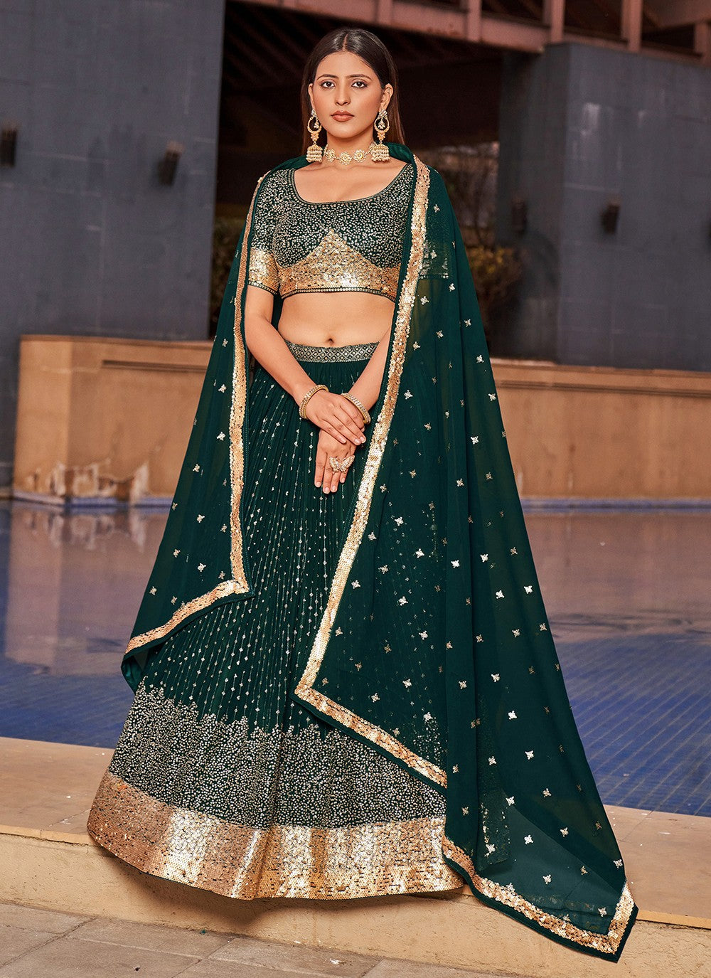 Embroidered Georgette A - Line Lehenga - L1528