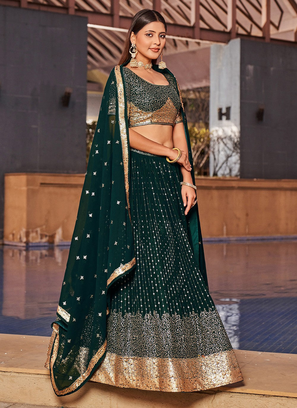 Embroidered Georgette A - Line Lehenga - L1528